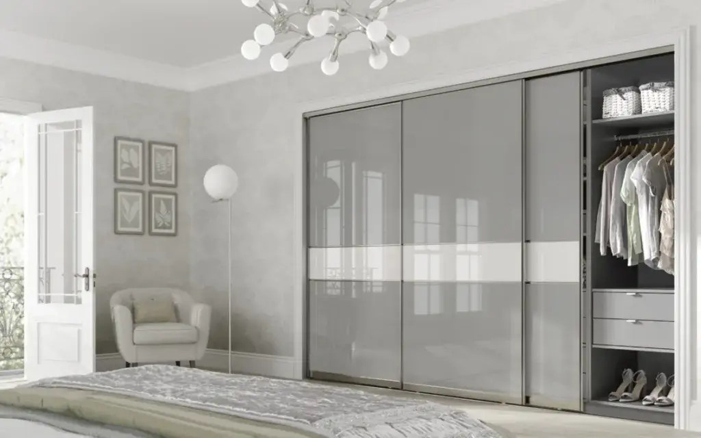 Sliding wardrobe door with glass