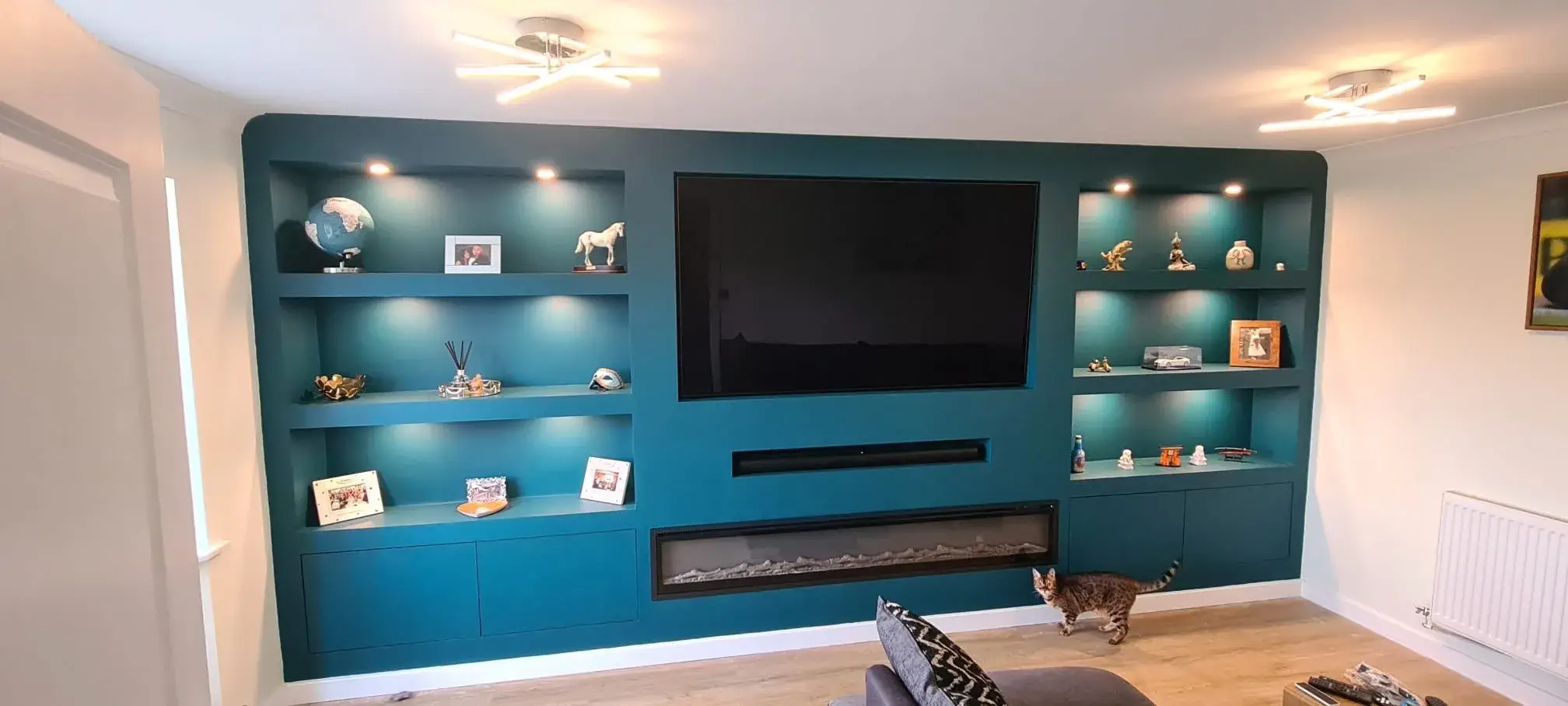 Painted Green Media Wall + Cat